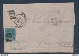 1857 TOSCANA, N° 13 , 2 Crazie Azzurro , Da Livorno Per Carrara Del 3-07-1858 , - Toscane