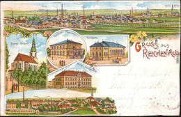 Reichenau In Sachsen Bogatynia Litho: Fabriken, Kirche, Turnhalle, Postamt 1900  - Poland