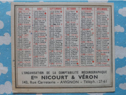 CALENDRIER DE POCHE 1951 Ets NICOURT & VERON ORGANISATION DE LA COMPTABILITE MECANOGRAPHIQUE AVIGNON - Small : 1941-60