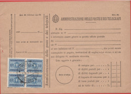 ITALIA - Storia Postale Regno - 1939 - Mod. 26 Con 4x 10c Segnatasse - Annullo Nuoro - Marcophilia