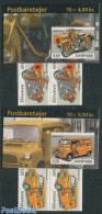 Denmark 2002 Postal Transport 2 Booklets, Mint NH, Transport - Post - Stamp Booklets - Automobiles - Motorcycles - Neufs