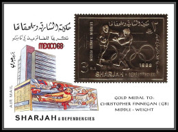 076 Sharjah Bloc N°45 A OR Gold Stamps Jeux Olympiques (olympic Game) Mexico 68 Boxe Boxing GOLD MEDAL Finnegan - Sharjah