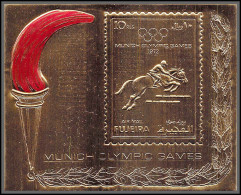062 Fujeira N°111 A Jeux Olympiques 1972 Munich Bloc OR Gold Stamps Equitation Cheval Chevaux Horse COTE 35 EUR - Fujeira