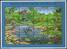 Nicaragua 1994 Animals 16v M/s, Mint NH, Nature - Animals (others & Mixed) - Birds - Cat Family - Parrots - Reptiles -.. - Nicaragua