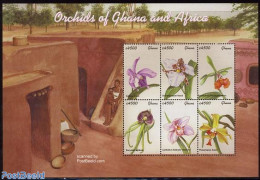 Ghana 2001 Orchids 6v M/s, Cattleya, Mint NH, Nature - Flowers & Plants - Orchids - Autres & Non Classés
