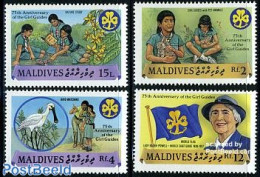 Maldives 1987 75 Years Girl Guides 4v, Mint NH, Nature - Sport - Birds - Rabbits / Hares - Scouting - Maldives (1965-...)