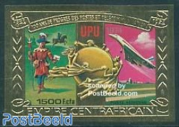Central Africa 1978 UPU Centenary 1v, Gold, Imperforated, Mint NH, Transport - Zentralafrik. Republik
