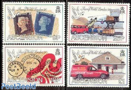 Ascension 1990 Stamp World London 90 4v, Mint NH, Transport - Post - Stamps On Stamps - Automobiles - Aircraft & Aviat.. - Poste