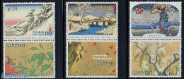 Japan 1997 Int. Letter Week 3x2v [:], Mint NH, Art - Bridges And Tunnels - East Asian Art - Paintings - Ongebruikt