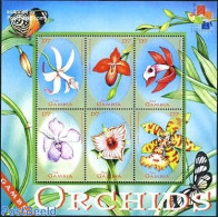 Gambia 2001 Orchids 6v M/s, Mint NH, Nature - Butterflies - Flowers & Plants - Orchids - Gambie (...-1964)