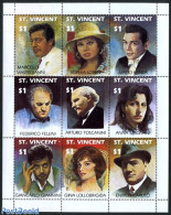 Saint Vincent 1991 Italian Artists 9v M/s, Mint NH, Performance Art - Movie Stars - Popular Music - Actors
