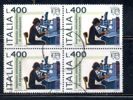 ITALIA REPUBBLICA ITALY 1976 ESPOSIZIONE MONDIALE DI FILATELIA 76 IMPIANTO MODERNO QUARTINA BLOCK LIRE 400 USATO USED - 1971-80: Oblitérés