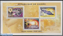 Guinea, Republic 2004 Jules Verne 3v M/s, Mint NH, Transport - Space Exploration - Art - Authors - Jules Verne - Scien.. - Writers