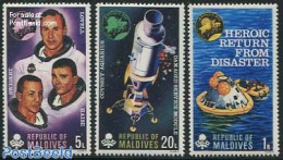 Maldives 1970 Apollo XIII 3v, Mint NH, Transport - Space Exploration - Maldives (1965-...)