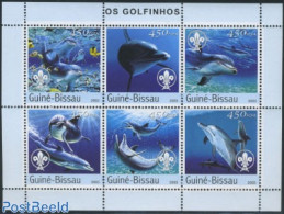 Guinea Bissau 2003 Dolphins, Scouting 6v M/s, Mint NH, Nature - Sport - Sea Mammals - Scouting - Guinée-Bissau