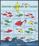 United Nations, Geneva 2013 World Ocean Day, Dr. Seuss 12v M/s, Mint NH, Nature - Fish - Art - Children's Books Illust.. - Poissons