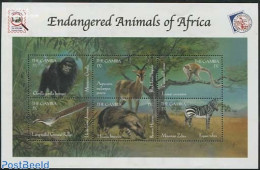 Gambia 2000 African Animals 6v M/s, Mint NH, Nature - Animals (others & Mixed) - Birds - Monkeys - Zebra - Gambia (...-1964)