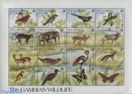Gambia 1991 Animals M/s, (16x1.50D), Mint NH, Nature - Birds - Butterflies - Crocodiles - Elephants - Monkeys - Gambie (...-1964)