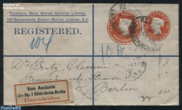 Great Britain 1898 Transvaal Gold Mining Est. Ltd. Postal Stationary Registered Cover Sent To Berlin, Postal History - Other & Unclassified