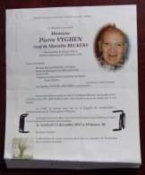 Faire Part Décès / Mr Pierre Vyghen Né à Lontzen En 1933 , Décédé à Moresnet En 2013 - Obituary Notices