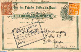 Brazil 1927 Postcard, Uprated To Rotterdam, Used Postal Stationary - Lettres & Documents