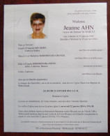 Faire Part Décès / Mme Jeanne Ahn , Vve Hubert Schmetz Née à Baelen En 1947 , Décédée à Montzen En 2014 - Obituary Notices