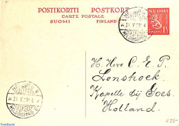 Finland 1933 Postcard 1.5m To Holland, Used Postal Stationary - Briefe U. Dokumente