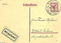 Germany, Empire 1926 Airmail Postcard, First Postflight BERLIN-PRAG-WIEN, Used Postal Stationary - Covers & Documents