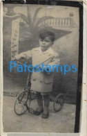 230018 REAL PHOTO COSTUMES BOY WITH TRICYCLE CURTAIN TELON POSTAL POSTCARD - Photographie
