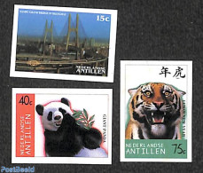 Netherlands Antilles 1997 Shanghai 97 3v, Imperforated, Mint NH, Nature - Animals (others & Mixed) - Cat Family - Art .. - Ponts