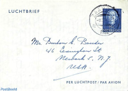 Netherlands 1952 Aerogramme 35c, To USA, Used Postal Stationary - Covers & Documents