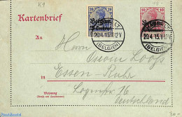 Belgium 1915 Card Letter 10c, Uprated From HASSELT To Essen, Used Postal Stationary - Lettres & Documents