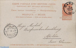 Belgium 1893 Reply Paid Postcard 10/10c , Used Postal Stationary - Lettres & Documents