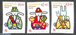 Christmas Islands 2023 Year Of The Rabbit 3v, Mint NH, Nature - Various - Rabbits / Hares - New Year - New Year