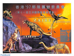 Congo Dem. Republic, (zaire) 1997 Tyrannosaurus S/s, Overprint Hong Kong 97 S/s, Mint NH, Nature - Prehistoric Animals - Prehistorics