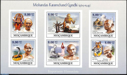 Mozambique 2009 Gandhi 6v M/s, Imperforated, Mint NH, History - Nature - Various - Gandhi - Cat Family - Snakes - Text.. - Mahatma Gandhi