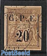 Guadeloupe 1884 20c On 30c, Used, Used Stamps - Used Stamps