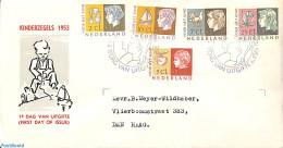 Netherlands 1953 Child Welfare FDC, Typed Address, Open Flap, First Day Cover - Covers & Documents