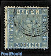 Germany, Baden 1860 3Kr, Blue, Used, Used Stamps - Other & Unclassified