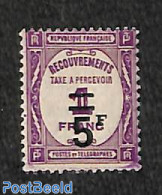 France 1929 Postage Due, 5fr On 1fr, Stamp Out Of Set, Unused (hinged) - Autres & Non Classés
