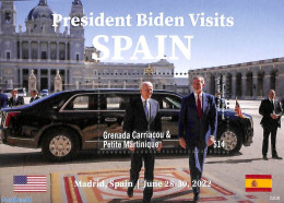 Grenada Grenadines 2022 President Biden Visits Spain S/s, Mint NH, History - Transport - American Presidents - Automob.. - Cars
