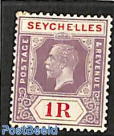Seychelles 1921 1R, WM Script-CA, Stamp Out Of Set, Unused (hinged) - Other & Unclassified
