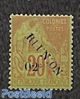 Reunion 1891 02c On 20c, Stamp Out Of Set, Unused (hinged) - Other & Unclassified
