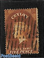 Sri Lanka (Ceylon) 1861 5d, WM Star, Used, Used Stamps - Sri Lanka (Ceylon) (1948-...)