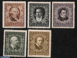 Austria 1922 Composers 5v, Perf. 11.5, Unused (hinged), Performance Art - Music - Art - Composers - Unused Stamps