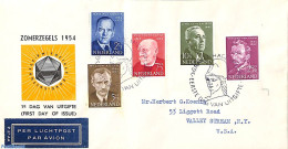 Netherlands 1954 Famous Persons 5v, FDC, Closed Flap, Typed Address, First Day Cover, Art - Vincent Van Gogh - Covers & Documents