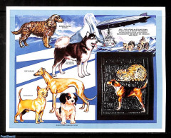 Guyana 1993 Dogs & Cats S/s Imperforated, Silver, Mint NH, Nature - Transport - Cats - Dogs - Ships And Boats - Zeppel.. - Bateaux