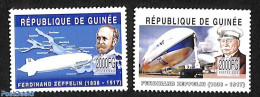 Guinea, Republic 2002 Zeppelin 2v, Mint NH, Transport - Various - Aircraft & Aviation - Zeppelins - Maps - Airplanes