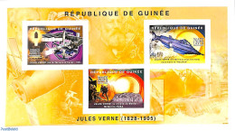 Guinea, Republic 2004 Jules Verne 3v M/s, Imperforated, Mint NH, Transport - Space Exploration - Art - Authors - Jules.. - Writers