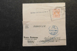 Bizone Mi. 5 Streifband Aus Zahlkarte Von Nürnberg 28.11.1945 Ortspost + Retour-selten-ev.PF Rahmen Linksunten Gebrochen - Covers & Documents